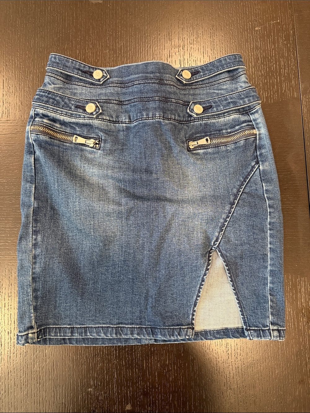 Women's Blue Denim Pencil Skirt with Front Zip Detail